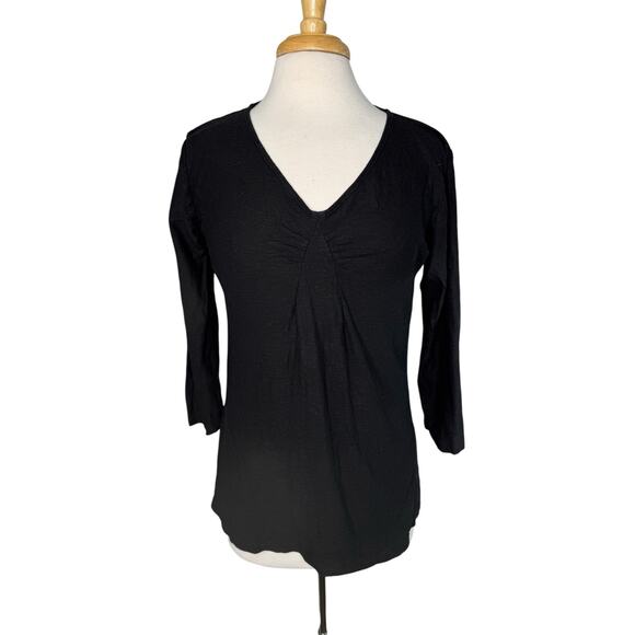 CUT LOOSE Linen Blend Gathered Neckline 3/4 Sleeve Top in Black Size Large Women - Picture 1 of 10